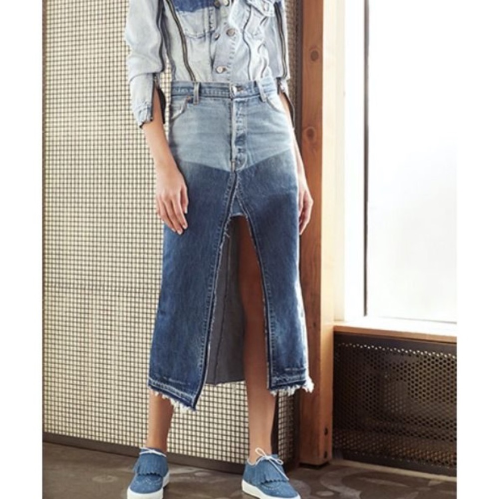 Re/Done Levi’s Seamed Denim Midi Skirt size 24